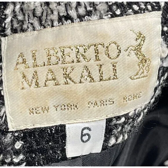 VTG ALBERTO MAKALI Womens SIZE 6 Black/White Tweed  JACKET Jewels Buttons *Flaw* - Picture 8 of 9